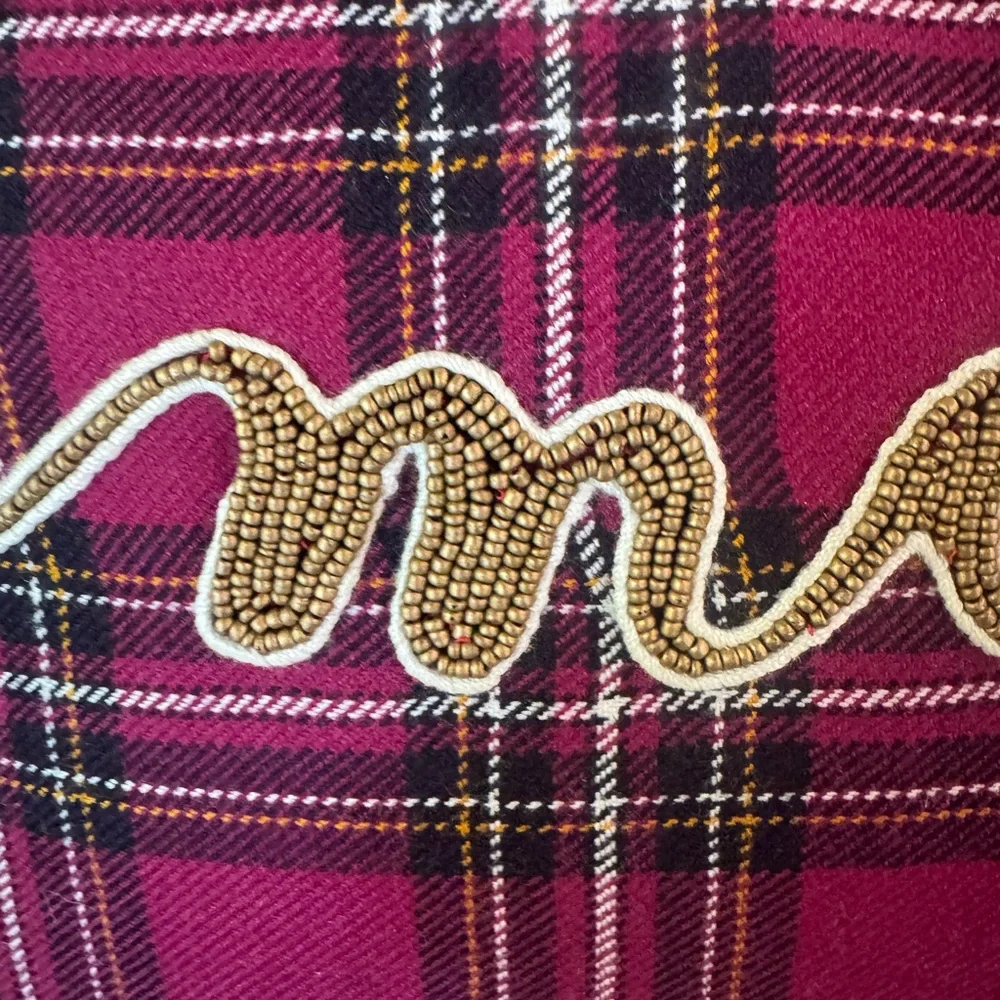 Pier 1 Plaid Merry Beaded Holiday Pillow
